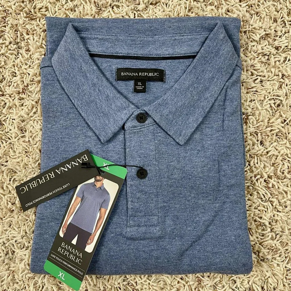 Banana Republic Men’s Soft Luxe Cotton Performance Polo Shirt Blue, Size XL
